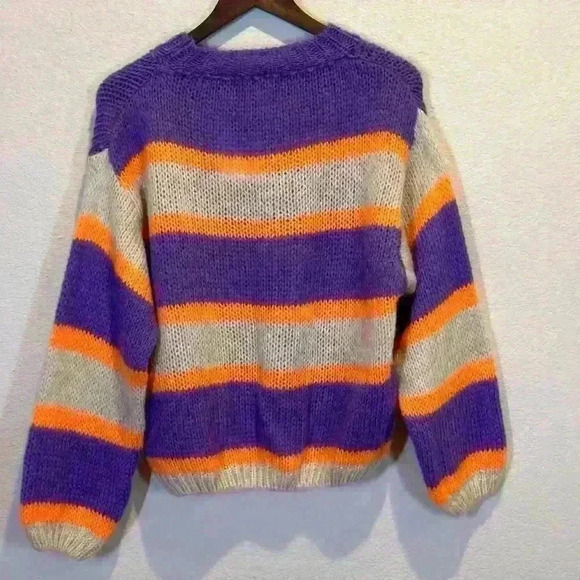 NWT Bellerina Women’s M Neon Stripe Mohair Sweater Colorblock Comfy Cozy‎ - Picture 2 of 11